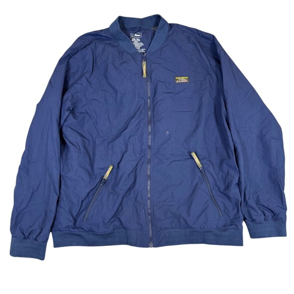 LL Bean Mens Warm-Up Jacket XXXL Tall Navy Blue Nylon Bomber 516735